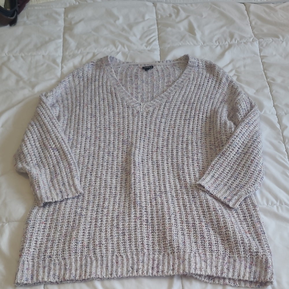 Torrid V-Neck Sweater -  White Pink & Purple